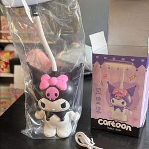 Kids Table Lamp - Pink & Black Cartoon Night Light